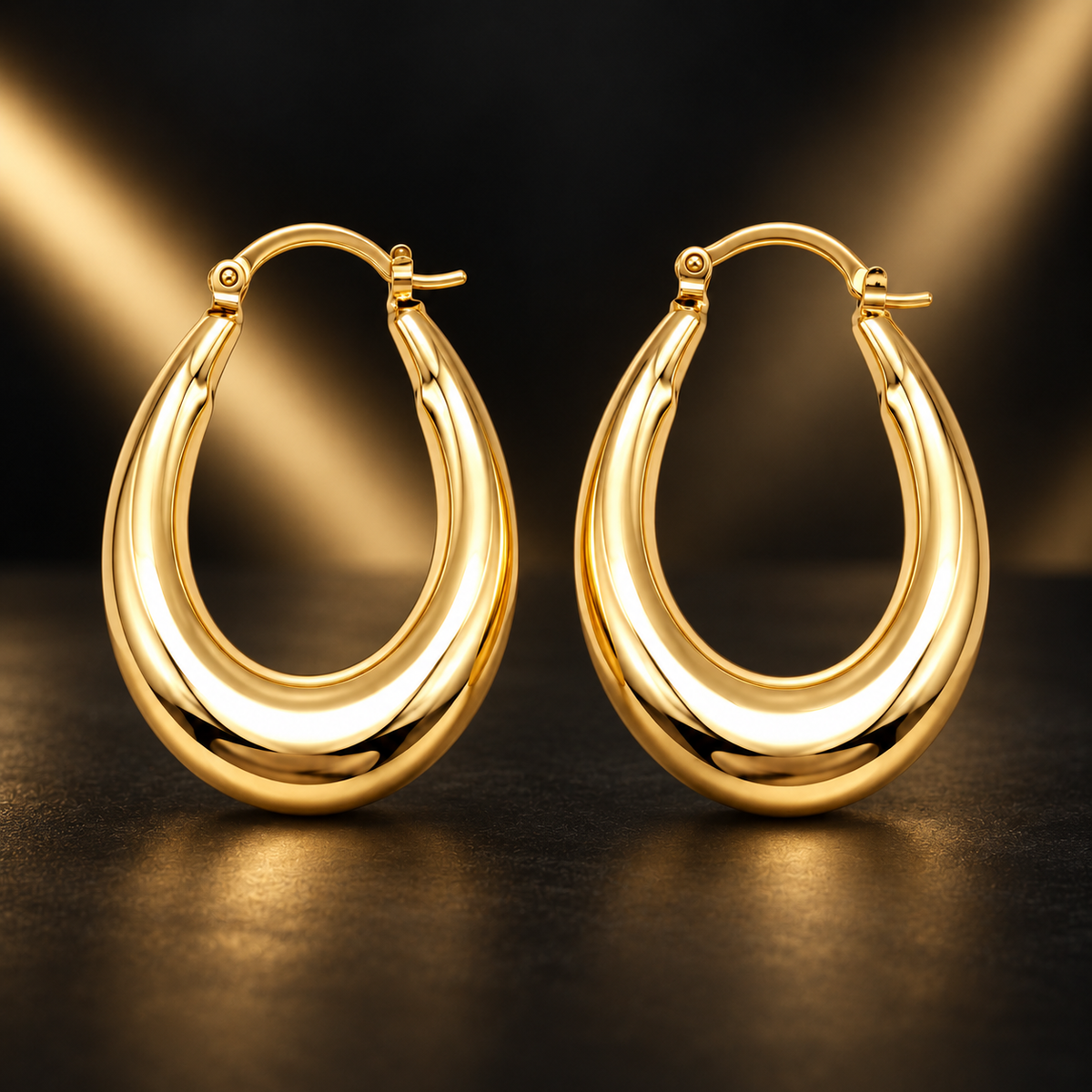 14K Gold Oval Hoop Earrings