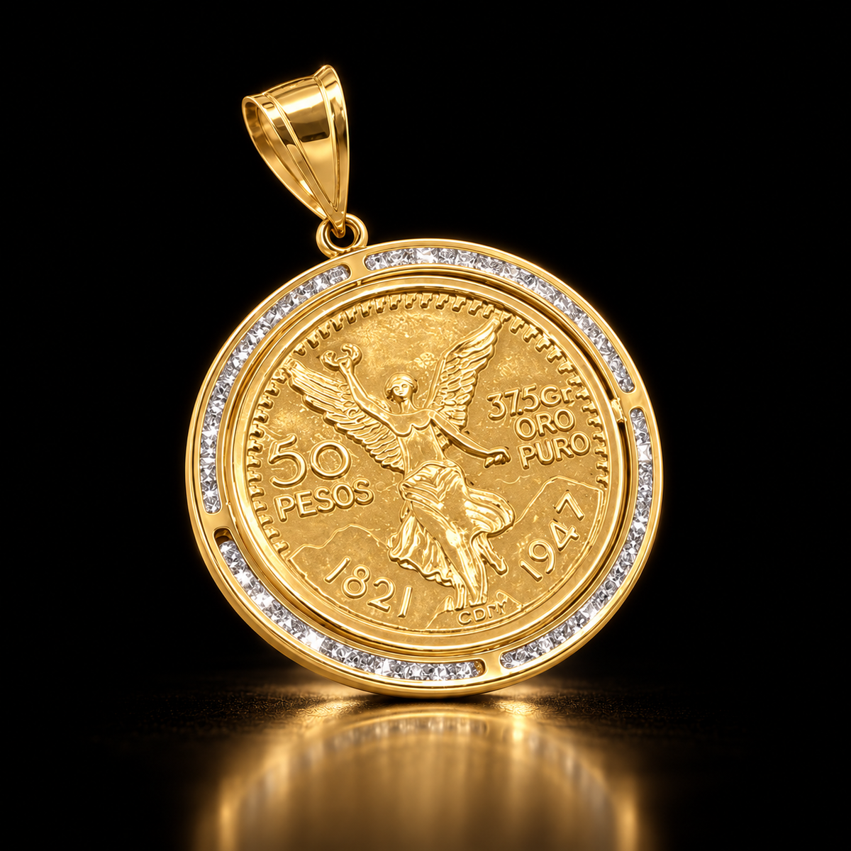 14K Gold Mexican 50 Pesos Coin Pendant